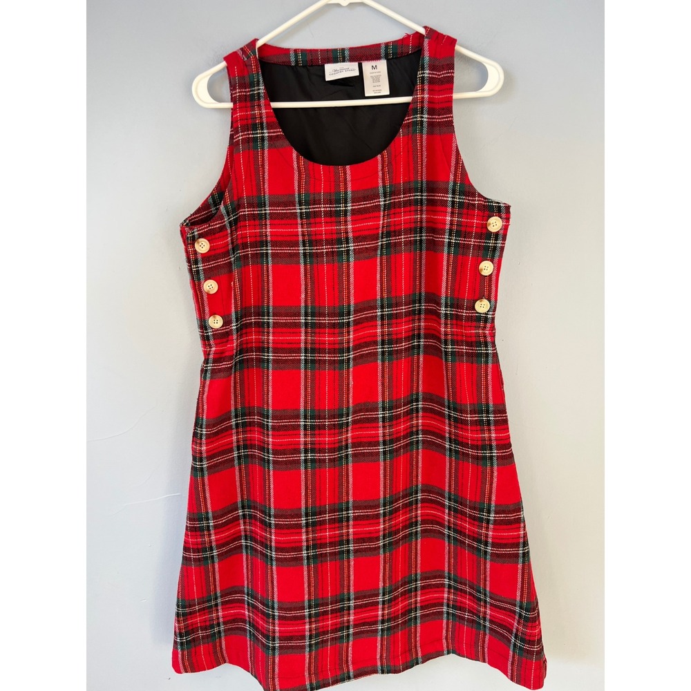 The Vermont Country Store Red Tartan Plaid Pinafore Jumper Dress SZM Cottagecore